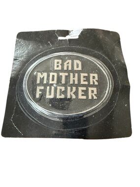 Vintage BAD MOTHER EFFER Belt Buckle Black Silver Edgy Festival Punk Rock Y2K